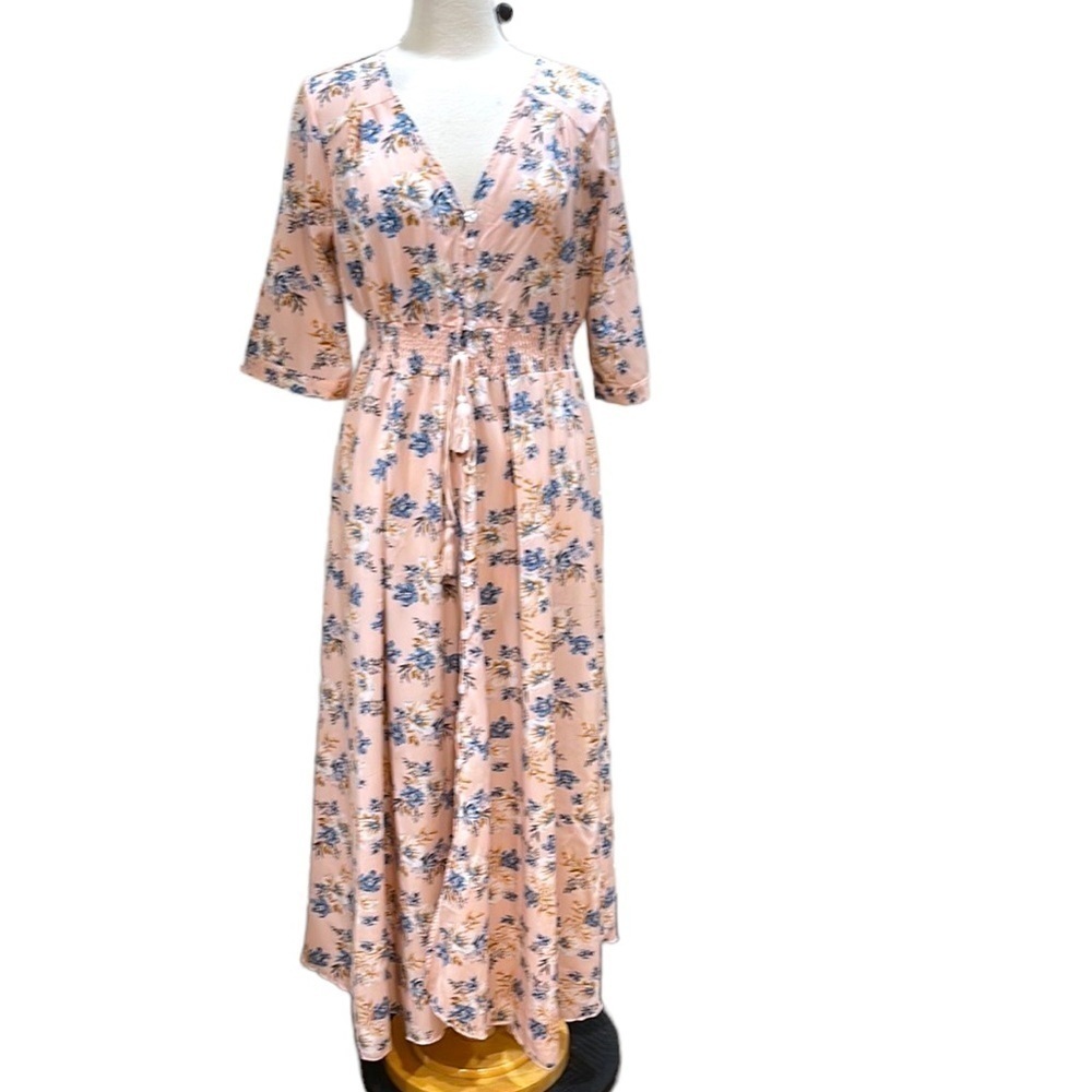Milumia Pink Blue Floral Button Front Maxi Dress SZ XL